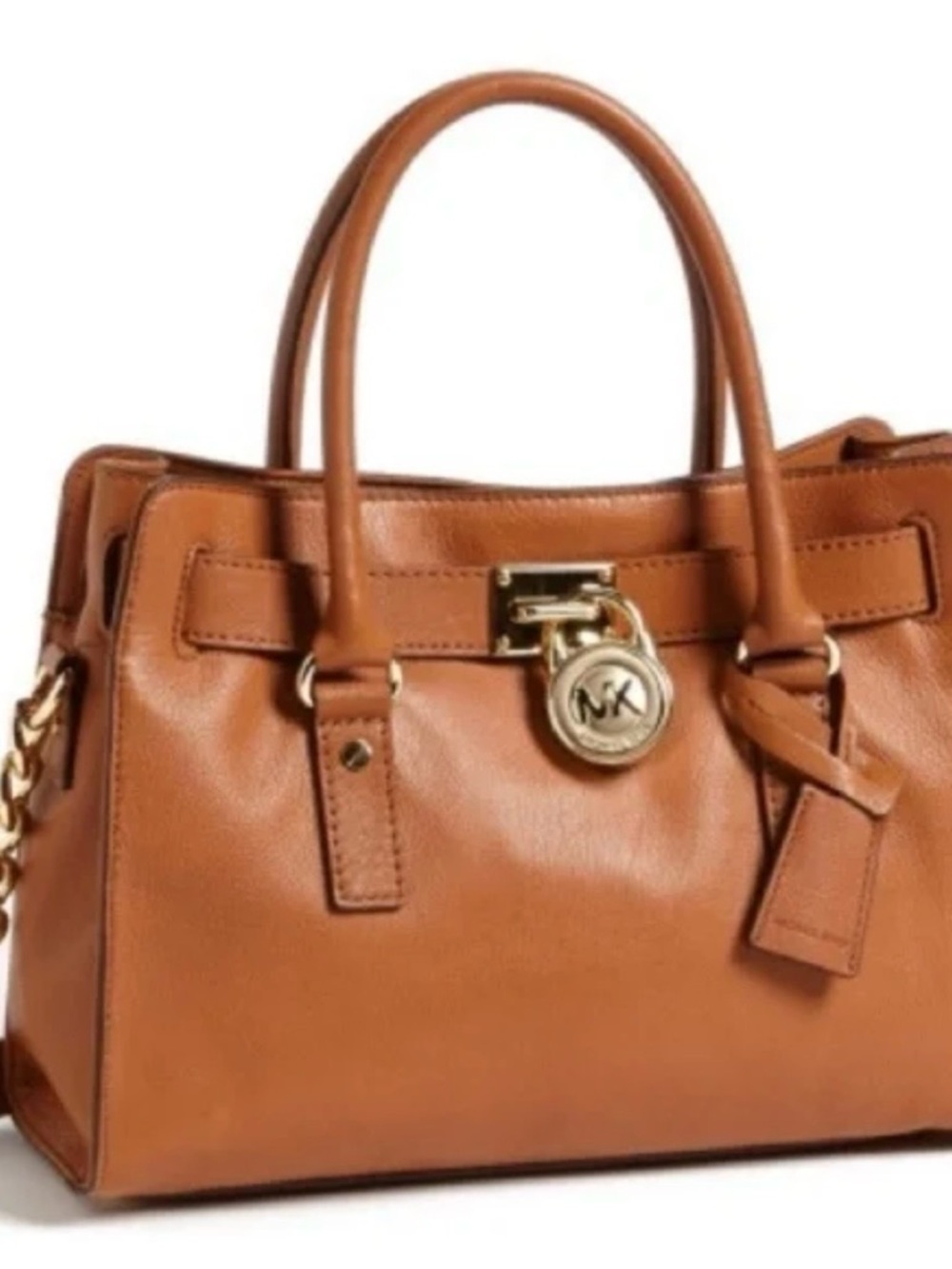 Michael Kors Cognac Leather Satchel with Gold Hardware - Picture 1 of 12